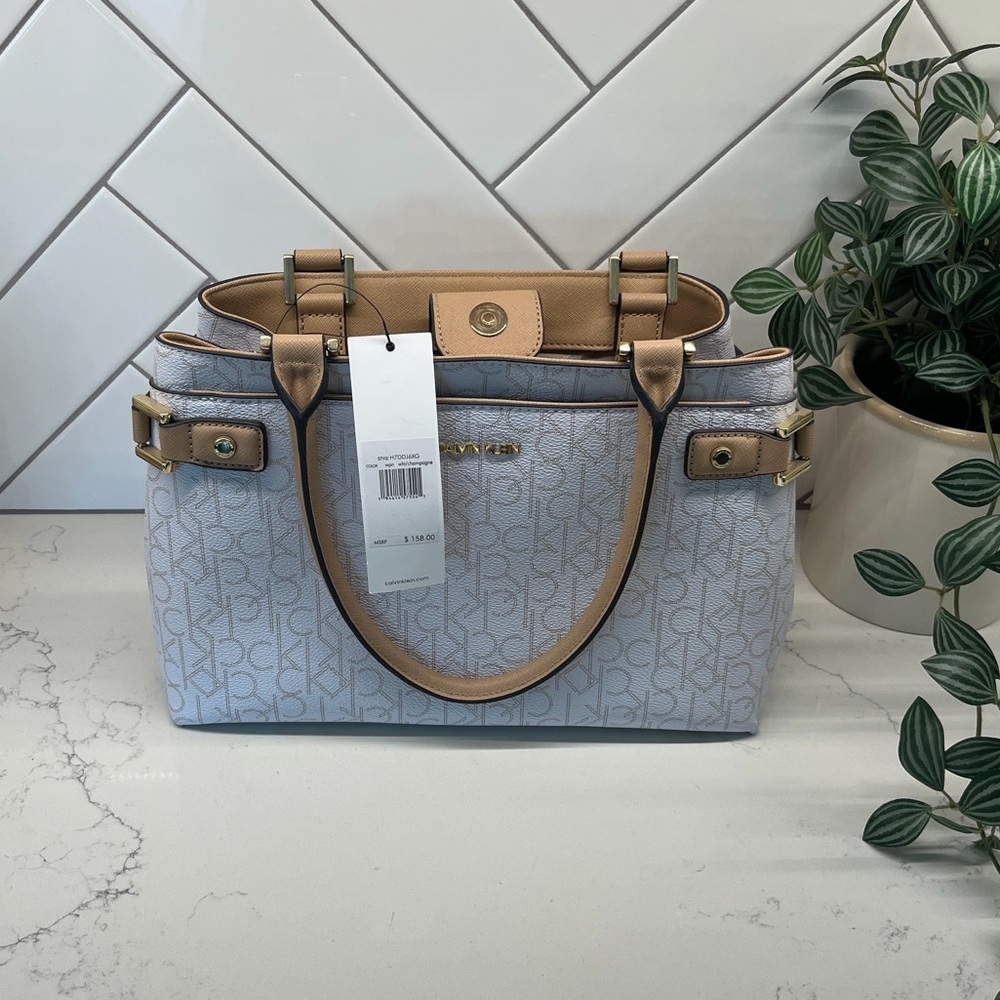 Calvin Klein Beige and Light Gray Satchel